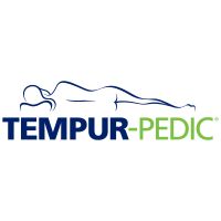 Tempur-Pedic logo showing a human figure lying on their side on top of the wordmark